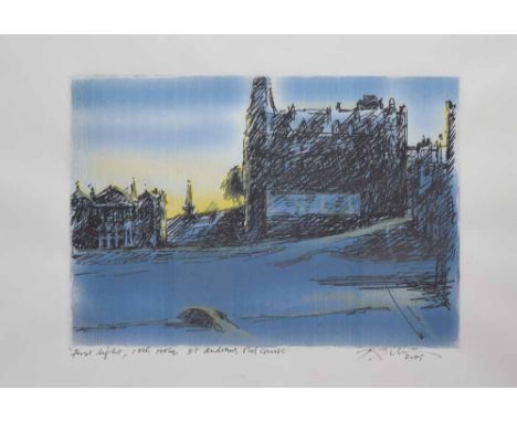Harold Riley (1934-),  "First Light, 18th Hole St. Andrews, Old Course", signed and dated 2005 in the margin, a hand embellis