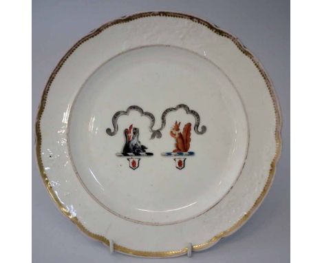 Spode Felspar 'Amcotts Ingilby' Armorial plate circa 1825 painted with the Ingilby familly crest with motto 'Mon Droit' print