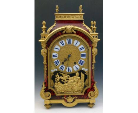 Tortoiseshell-effect and ormolu Boulle style bracket clock signed Gribelin à Paris, the architectural break arch case enclosi