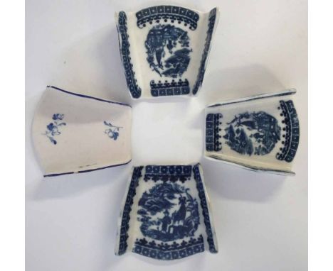 Two Caughley Asparagus servers circa 1780, printed with Pleasure Boat pattern, two with S+ marks, also a Worcester server and
