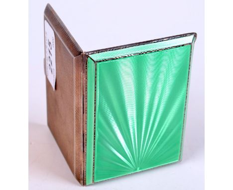 A silver engine turned and green guilloche enamelled cigarette case, Birmingham, 1947, 6.5 x 8.5cm.