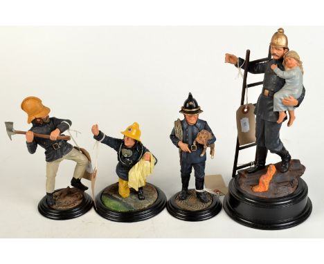 A group of four firemen figures by Ballantynes of Walkerburn, one shows a rescued child, another a rescued baby, the third a 