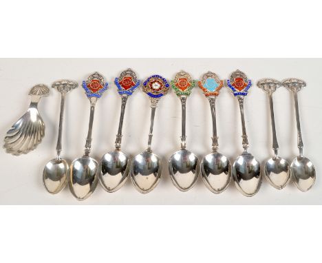 Three Liberty &amp; Co. Art Nouveau silver teaspoons, Birmingham, 1915, together with a harlequin set of six 'Arts and Crafts