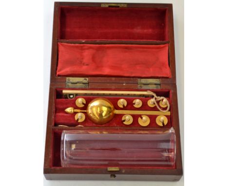 Sikes Hydrometer by T.O. Blake Ltd, complete with weights, thermometer and glass flask, in a fitted mahogany case.