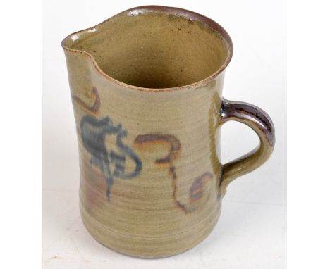 A rare Bernard (AND NOT Michael Cardew for) Leach cylindrical, stoneware jug, impressed pottery mark.  Height 15cm.  Conditio