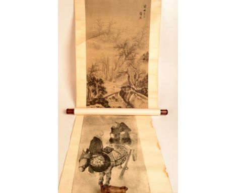 A Chinese 20th century scroll painting and one other piece. 