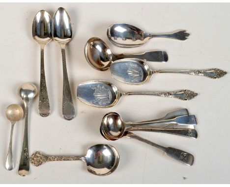Georgian silver teaspoons, Victorian caddy spoons, coffee spoons etc., 5ozs.