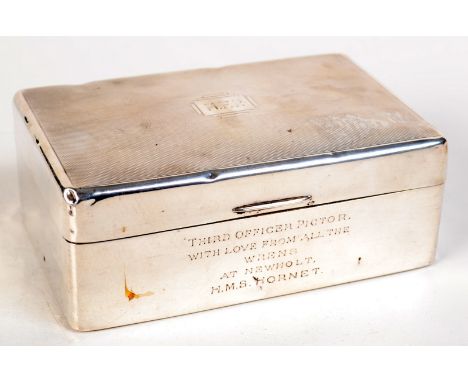 A cigarette box with engine turned lid by Adie Brothers Ltd., Birmingham, 1936, 13 x 9 x 5cm.