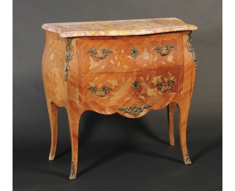 A Louis XV style Bombay commode with marble top, width 80cm.
 Condition Report: Depth of marble is 42.5cm, max depth is 46cm,