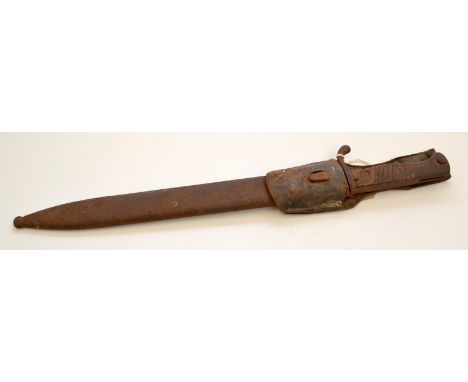 A German WWI O.Dietrich Altenburg butcher blade M98 Mauser bayonet and scabbard, with a leather frog. Condition Report: No de