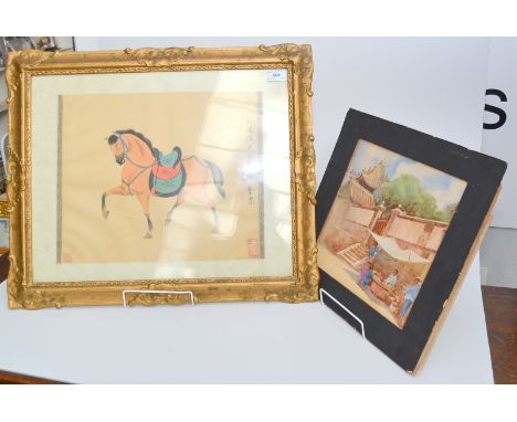 Wei Hai Wei, North China, a watercolour, together with one other watercolour, and a horse print.