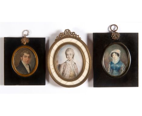 BRITISH SCHOOL (19TH CENTURY)  Portrait miniature on ivory of a gentleman,  unsigned, 6.5cm x 5cm (oval); and two other portr