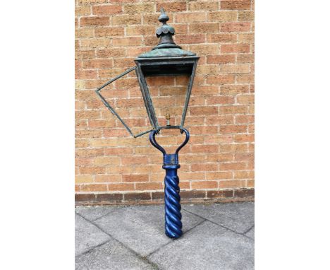 A VICTORIAN COPPER AND CAST IRON PART STREET LAMP  with label 'W PARKINSON &amp; CO. LONDON &amp; BIRMINGHAM', 157cm high ove