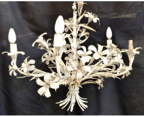 A FIVE LIGHT PAINTED WROUGHT IRON CEILING LIGHT FITTING  56cm high
