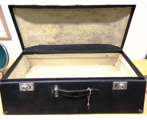 AUTOMOBILIA - A MOTOR CAR TRUNK  with a black rexine covering, 26.5cm high, 79cm wide, 46cm deep. 
