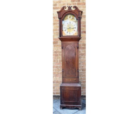A WESTMINSTER CHIME LONGCASE CLOCK  the brass dial with silvered chapter ring, triple weight movement striking on 8 bells, in