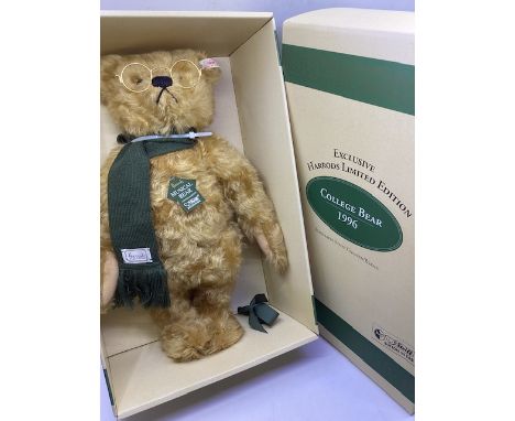 Steiff 1996 College Bear Harrods Ltd Edition exclusive  Ltd edition from a 2000 issue , in beautiful gold spectacles and atti