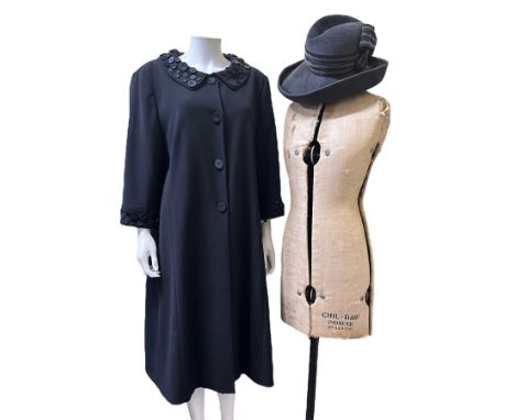 1980s fashion to include an oversized fedora style hat with high crown and deep brim by Frederick Fox, still with its Audrey 