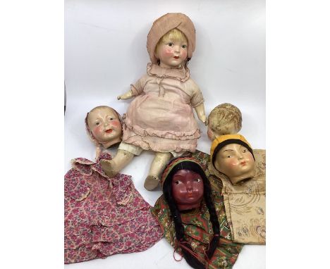 An antique 1920s early &nbsp;set of complete 1920s Shoulder head doll in composition , 16&rdquo; with additional rare charact