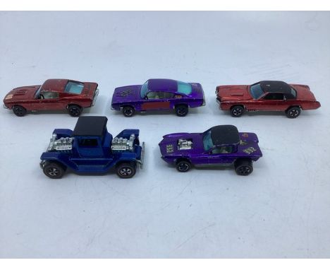 Mattel vintage Hotwheels 5 Vintage toy die cast cars 1960s ; to include a 1967 Python, a 1967 Elarado,a 1967 Barracuda,a 1967