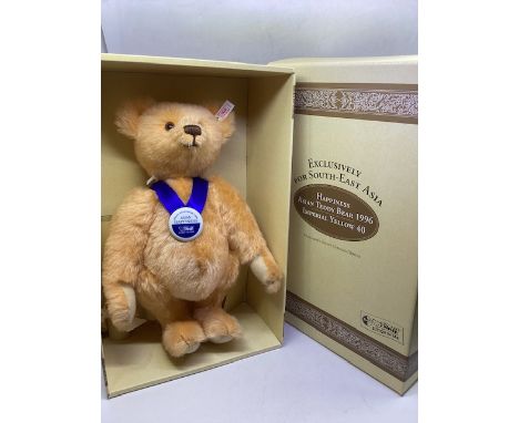  Steiff South East Asia vintage boxed Happiness imperial yellow teddy bear with porcelain tag 40cm made in 3000 pieces , with