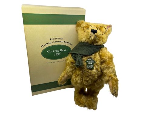 A vintage Steiff 1996 College Bear reference 653162 in golden mohair with ultrasuede paws, swiss music box playing 'Josef Hay