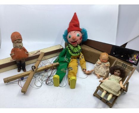 Nostalgic Childhood Antique toys; to include a bisque head antique dolls house doll in a small deckchair same sge( her head i