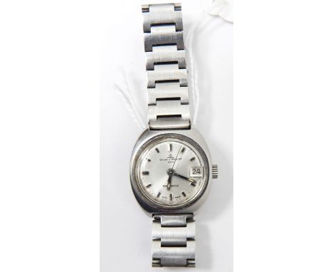 Lady's Baume & Mercier stainless steel wristwatch, automatic, no.275315, with white metal dial, baton numerals, centre sweep 