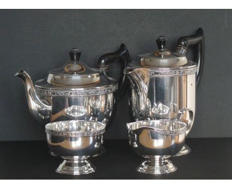 Four piece 20th century silver plated tea service by Viners of Sheffield, to include teapot, hot water pot, sugar bowl and cr