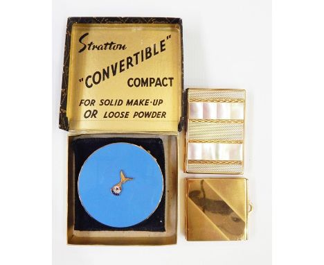 Stratton convertible compact for solid make-up or loose powder, in its original box with RAFA gilt insignia, another small co