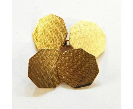 Pair 9ct gold chain-pattern cufflinks, octagonal and engine-turned, 4g approx