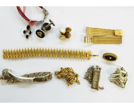 Assorted costume jewellery&nbsp;to include pendant in the form of hallmarked silver ingot, a hollow silver bangle with engrav