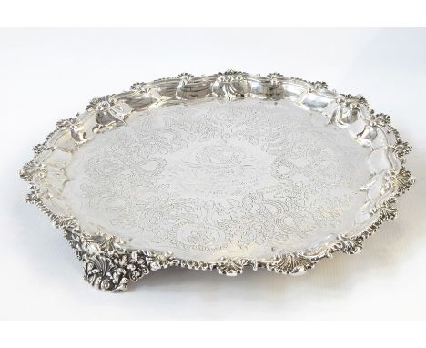 William IV silver salver, the central field with engraved armorial script presented to 'Thos Erskine Perry Esq R', surrounded