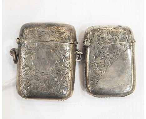 Two late 19th/early 20th century Birmingham silver vestas, both with engraved foliate decoration, one by William Hair Haseler