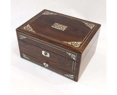 Victorian mother-of-pearl inlaid rosewood vanity box, having floral and foliate inlaid central panel and spandrels to the lid