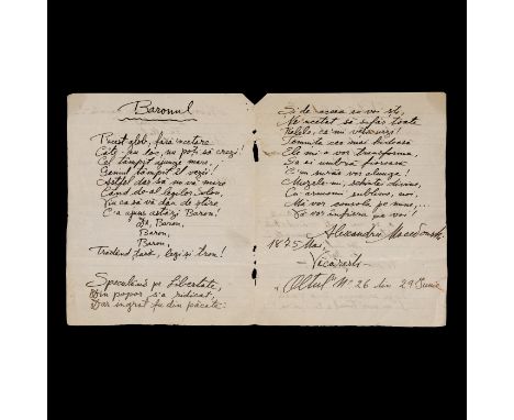 Manuscript of the poems "Baronul" and "O partid? de ?ah" by Alexandru Macedonski, 1875 (2 pages), 20 x 16 cm, 