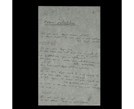 "Poem petrolifer" manuscript, by Geo Bogza, published in Unu magazine, no. 49, 1932, from the collection of the avant-garde p