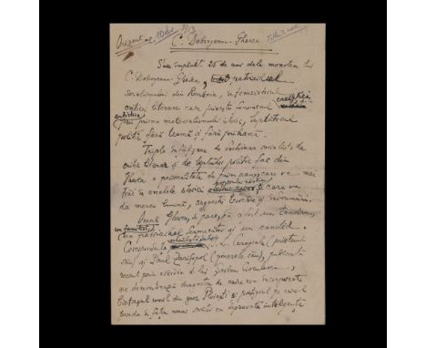 The manuscript of the article "Constatin Dobrogeanu Gherea", by Petre Pandrea, published in Orizont magazine, approx. 1945, f