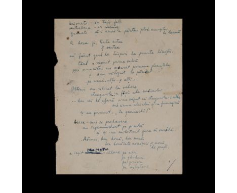 Manuscript of the poem "Grev?", by Nina Cassian, published in Orizont magazine, approx. 1944, from the collection of the avan