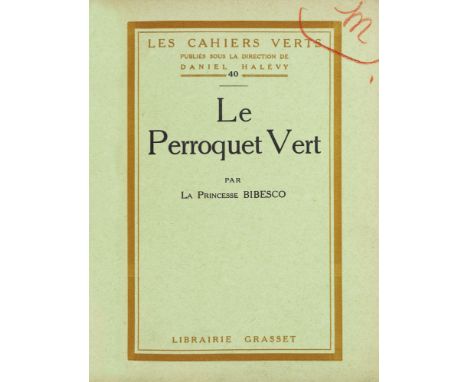 "Papagalul verde (Le perroquet vert)", by Martha Bibescu, French, Paris, 1924, with the author's ex-libris, collectible item,