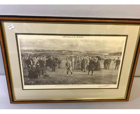 Limited edition 1894 scene at St Andrews print signed by Laurie Auchterlonie in pencil. Print is taken from the St Andrews co