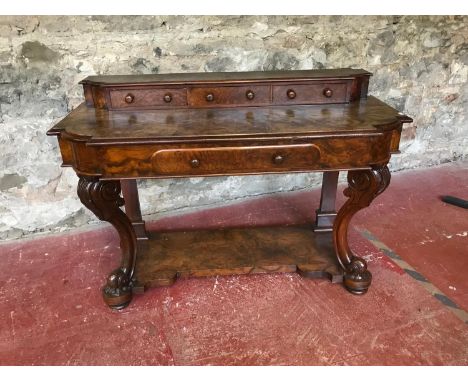 Victorian Bur walnut console table with carved supporting legs Measures 84cm in height 