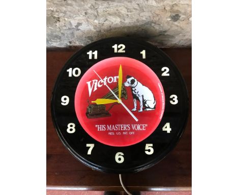 'His Masters Voice' advertising light-up clock 