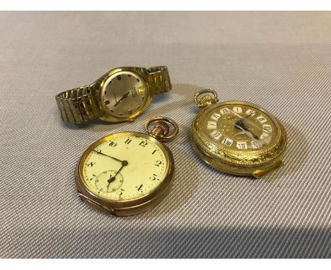 Bader Ltd swiss alarm clock pocket watch, 10ct gold plated pocket watch and gents watch 