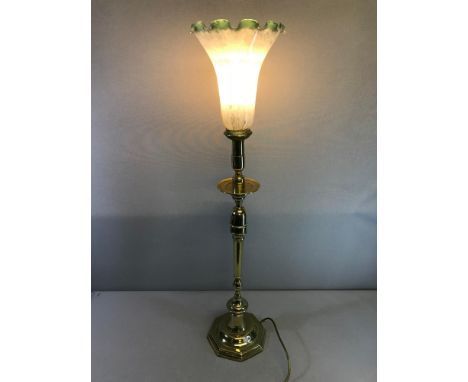 Large ornate interior brass and tiffany style glass shade table lamp. working order, 92cm in height. 