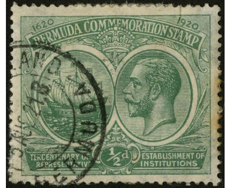 Bermuda. 1921 First Tercentenary Issue ½d used with watermark sideways reversed, some foxing. SG 59x (£450)