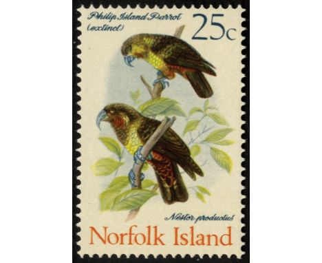 Norfolk Island. 1970 25ct Parrots on glazed ordinary paper, unmounted mint. Believed only one sheet issued; the first example