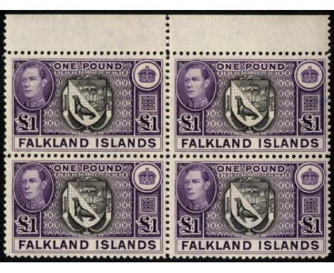 Falkland Islands. 1938-50 definitives, a remarkable accumulation of unmounted mint blocks including the full set.  Better ite