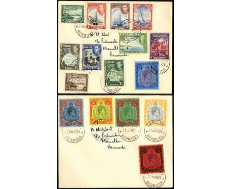 Bermuda. 1952 two envelopes c/o Postmaster, Hamilton, one with current ½d to 2/- and the other with 2/6d to £1, Hamilton CDSs