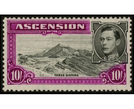 Ascension. 1938 10/- perf 13½ fresh mint with R5/4 'boulder' flaw. SG 47a (£850)/CW 13a